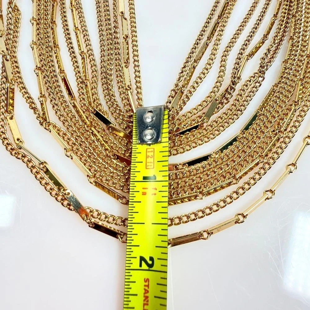 Vintage Multi Strand Necklace Bib Gold Tone Chain  Adjustable 17
